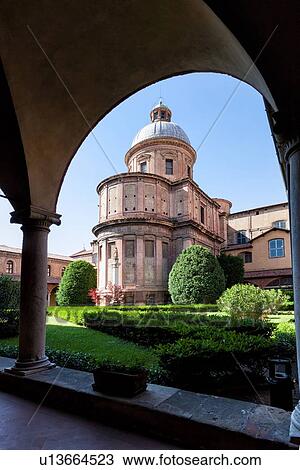 San Domenico Basilica: cloister with apse of red brick Baroque Basilica framed by arch, with landscaped centre of cloister in centre, Bologna, Italy View Large Photo Image Stock Image - San Domenico Basilica: cloister with apse of red brick Baroque Basilica framed by arch, with landscaped centre of cloister in centre, Bologna, Italy. Fotosearch
