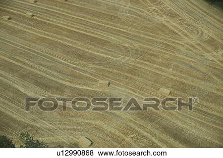 Stock Photo - Aerial view of tractor in crop field. Fotosearch