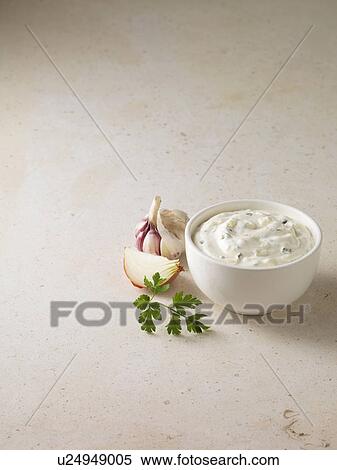 Bowl of onion garlic dip View Large Photo Image Stock Photography - Bowl of onion garlic dip. Fotosearch