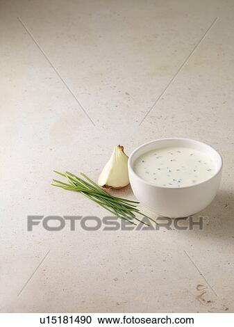 Bowl of sour cream and chive dip View Large Photo Image Stock Image - Bowl of sour cream and chive dip. Fotosearch