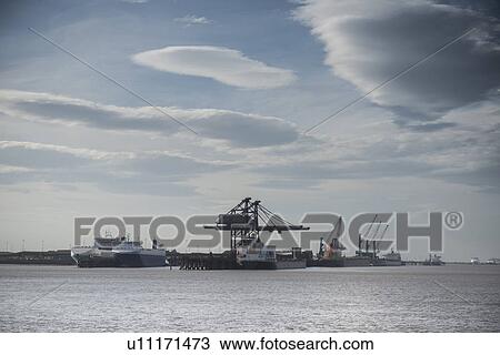 Cranes in industrial harbor View Large Photo Image Stock Image - Cranes in industrial harbor. Fotosearch