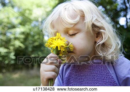 Girl smelling wildflowers outdoors View Large Photo Image Stock Photo - Girl smelling wildflowers outdoors. Fotosearch
