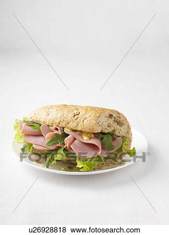 Ham and rocket salad sandwich View Large Photo Image Stock Photo - Ham and rocket salad sandwich. Fotosearch