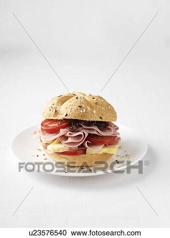 Ham and tomato sandwich on plate View Large Photo Image Stock Image - Ham and tomato sandwich on plate. Fotosearch