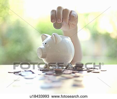 Hang putting coins in piggy bank View Large Photo Image Stock Image - Hang putting coins in piggy bank. Fotosearch