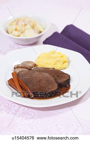 Stock Photograph - Plate of beef with potatoes. Fotosearch