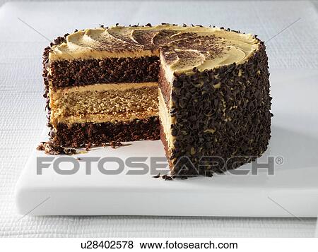 Plate of cappuccino layer cake View Large Photo Image Stock Photo - Plate of cappuccino layer cake. Fotosearch