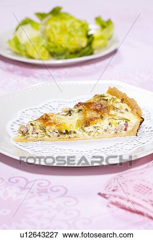 Plate of quiche with salad View Large Photo Image Stock Photo - Plate of quiche with salad. Fotosearch