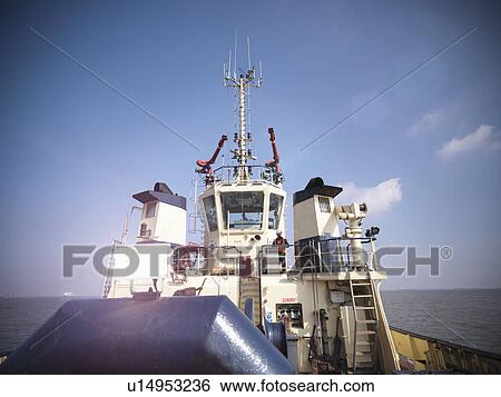 Stock Photograph - Tugboat steering bridge on deck. Fotosearch