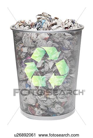 Recycling bin full of crumpled papers over white background View Large Photo Image Stock Image - Recycling bin full of crumpled papers over white background. Fotosearch