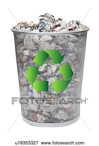 Recycling bin full of crumpled papers over white background View Large Photo Image Stock Photo - Recycling bin full of crumpled papers over white background. Fotosearch