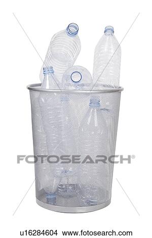 Empty bottles in garbage bin over white background View Large Photo Image Picture - Empty bottles in garbage bin over white background. Fotosearch