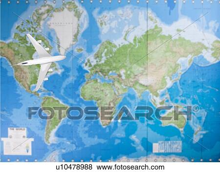 Model airplane flying over world map View Large Photo Image Stock Photo - Model airplane flying over world map. Fotosearch