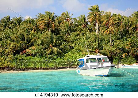 Boat docked on tropical beach View Large Photo Image Stock Photo - Boat docked on tropical beach. Fotosearch