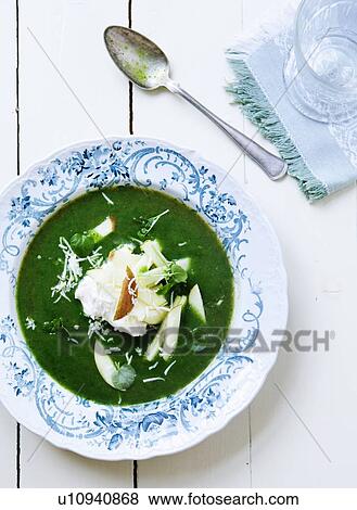 Bowl of fish and pea soup View Large Photo Image Stock Photo - Bowl of fish and pea soup. Fotosearch