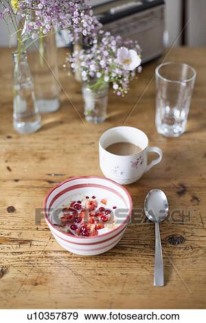 Bowl of fruit and yogurt with coffee View Large Photo Image Stock Photo - Bowl of fruit and yogurt with coffee. Fotosearch