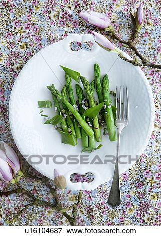 Plate of asparagus View Large Photo Image Stock Photo - Plate of asparagus. Fotosearch