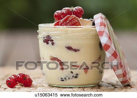 Pot of custard with fruit View Large Photo Image Stock Photography - Pot of custard with fruit. Fotosearch