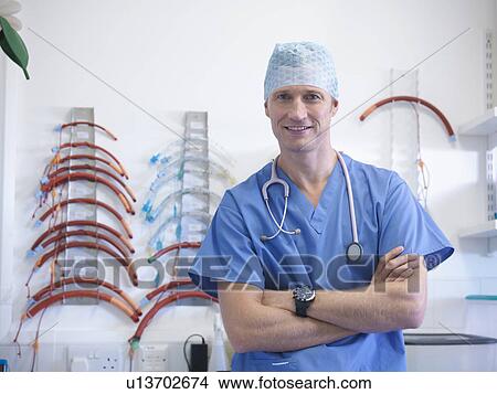 Picture - Veterinarian standing in lab. Fotosearch