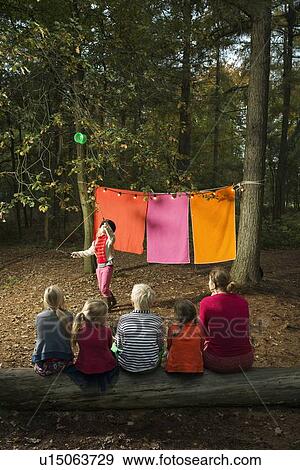 Stock Photo - Childrens theater improvised in woods. Fotosearch