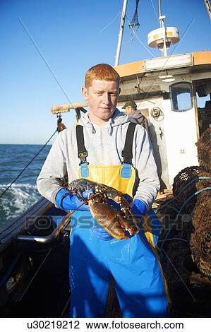 Fisherman holding lobster on boat View Large Photo Image Stock Image - Fisherman holding lobster on boat. Fotosearch
