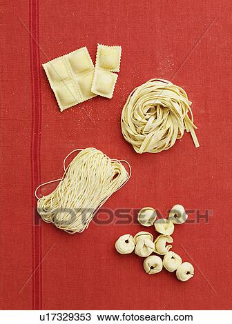 Fresh pasta varieties on cloth View Large Photo Image Stock Image - Fresh pasta varieties on cloth. Fotosearch
