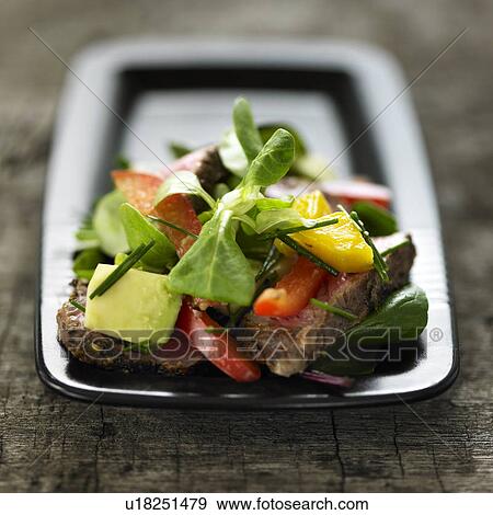 Plate of salad with meat View Large Photo Image Stock Photo - Plate of salad with meat. Fotosearch