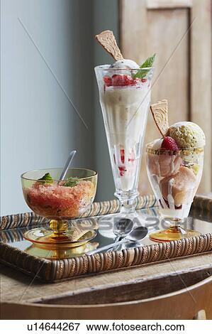 Platter of sorbet and ice cream desserts View Large Photo Image Stock Photo - Platter of sorbet and ice cream desserts. Fotosearch