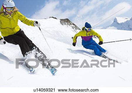 Skiers on snowy slope View Large Photo Image Stock Image - Skiers on snowy slope. Fotosearch