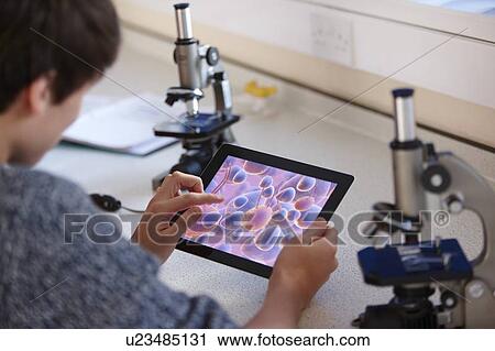 Stock Image - Student using tablet computer in class. Fotosearch