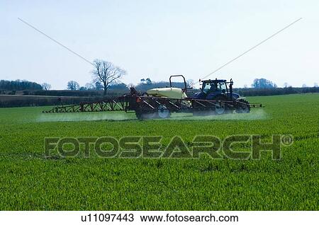 Stock Image - Tractor pulling mechanics in crop field. Fotosearch