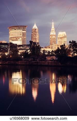 Stock Photo - City skyline at dusk. Fotosearch