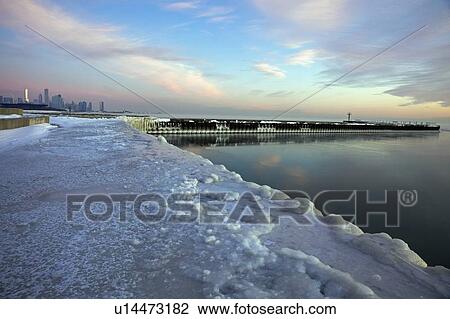 Stock Image - Frozen coast of Michigan Lake. Fotosearch