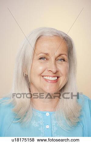 Stock Photo - Portrait of senior woman with cheerful smile. Fotosearch