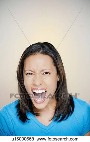 Portrait of woman screaming View Large Photo Image Stock Photo - Portrait of woman screaming. Fotosearch