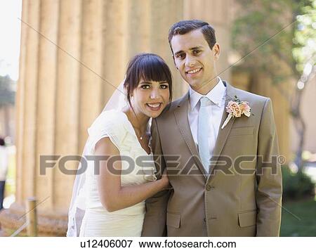 Portrait of young bride and groom View Large Photo Image Stock Photo - Portrait of young bride and groom. Fotosearch