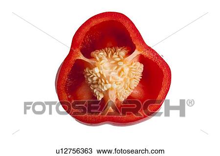 Close-up of cross section of red bell pepper View Large Photo Image Stock Image - Close-up of cross section of red bell pepper. Fotosearch