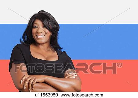 Portrait of casual mixed race woman over Russian flag View Large Photo Image Stock Image - Portrait of casual mixed race woman over Russian flag. Fotosearch