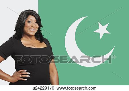 Portrait of casual mixed race woman against Pakistani flag View Large Photo Image Stock Image - Portrait of casual mixed race woman against Pakistani flag. Fotosearch