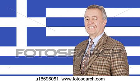 Portrait of middle-aged businessman smiling over Greek flag View Large Photo Image Stock Image - Portrait of middle-aged businessman smiling over Greek flag. Fotosearch