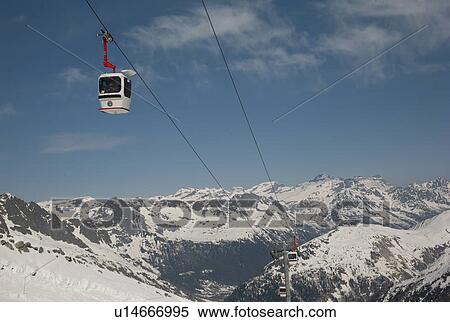 Stock Photography - Aerial tramway at Les Grands Montets ski area, Mont Blanc, Chamonix, Rhone-Alpes, France. Fotosearch
