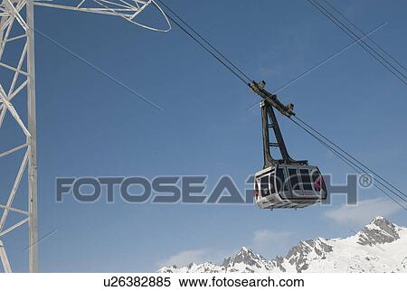 Stock Photography - Aerial tramway at Les Grands Montets ski area, Mont Blanc, Chamonix, Rhone-Alpes, France. Fotosearch