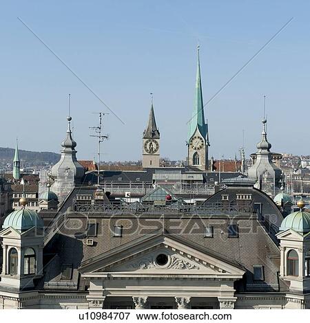 Aerial view of city, Bahnhofstrasse, Zurich, Switzerland View Large Photo Image Stock Photo - Aerial view of city, Bahnhofstrasse, Zurich, Switzerland. Fotosearch