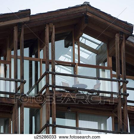 Stock Image - Architectural detail of a chalet, Zermatt, Valais Canton, Switzerland. Fotosearch