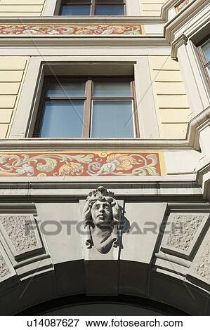 Stock Photo - Architectural detail on a building, Bahnhofstrasse, Zurich, Switzerland. Fotosearch