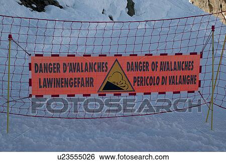 Stock Photograph - Avalanche warning sign, Brevent, Flegere, Mont Blanc, Chamonix, Rhone-Alpes, France. Fotosearch