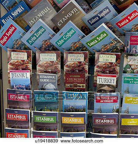 Stock Photo - Books at a market stall, Aya Sofya, Istanbul, Turkey. Fotosearch