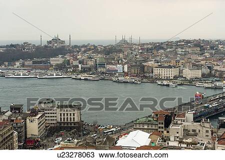 Bosphorus Strait and Istanbul city viewed from Galata Tower, Turkey View Large Photo Image Stock Image - Bosphorus Strait and Istanbul city viewed from Galata Tower, Turkey. Fotosearch