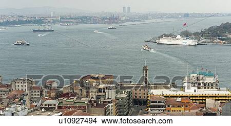 Picture - Bosphorus strait viewed from Galata Tower, Istanbul, Turkey. Fotosearch