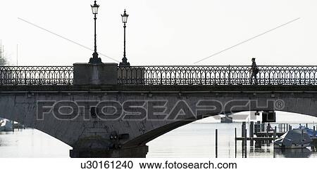 Stock Image - Bridge across a river, Bahnhofstrasse, Zurich, Switzerland. Fotosearch